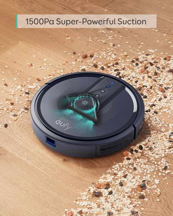 eufy BoostIQ Robovac 25c has suction power of 1500Pa and is powerful enough to pick up many kinds of debris