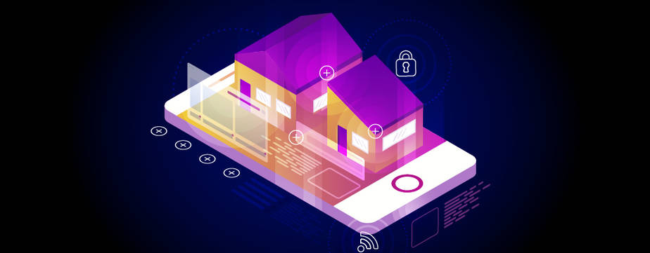 An image of a smart house controlled on a smartphone.