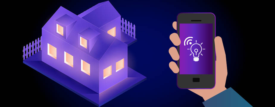 A hand holding a smartphone controlling the smart home lighting