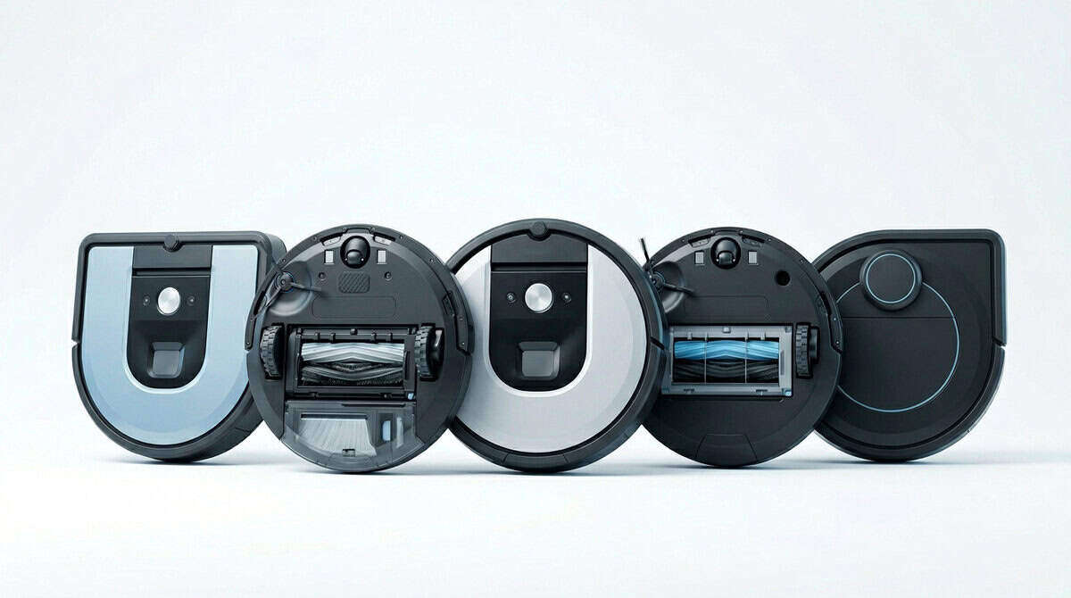 Row of Roomba-style robot vacuums for Life on AI buyer's roundup