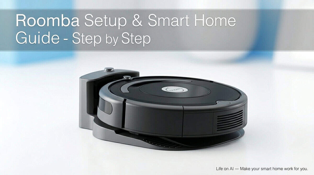 Life on AI - Smart Homes and the Best Smart Devices Roomba docked at Home Base illustrating Roomba setup and smart home guide