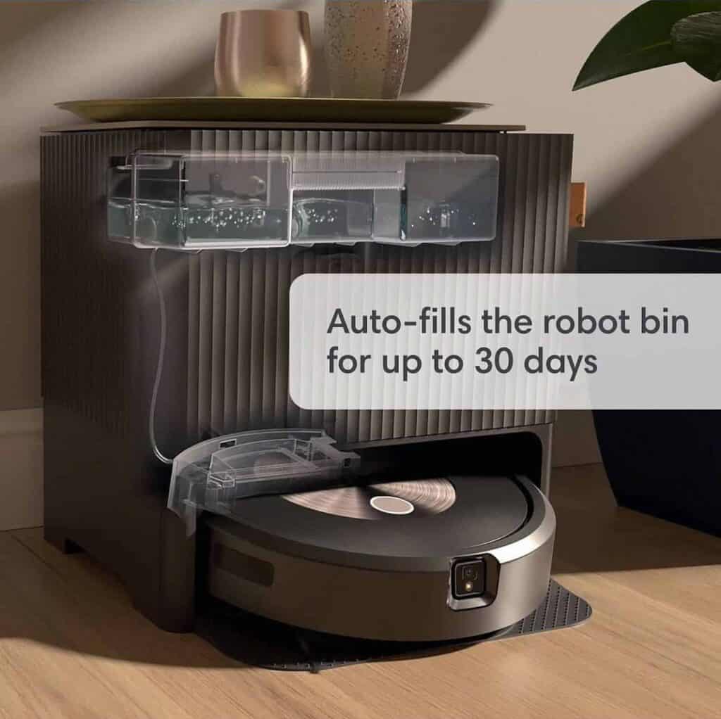 Auto fills the robot bin for up to 30 days with the Roomba Combo J9.