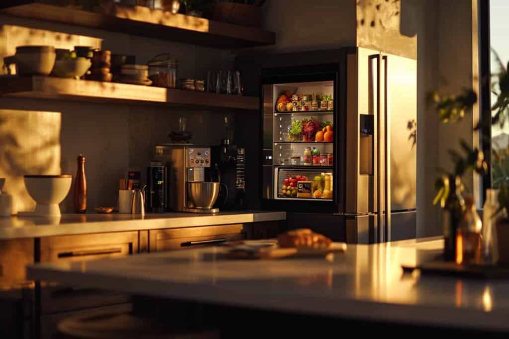 A smart refrigerator in a kitchen.